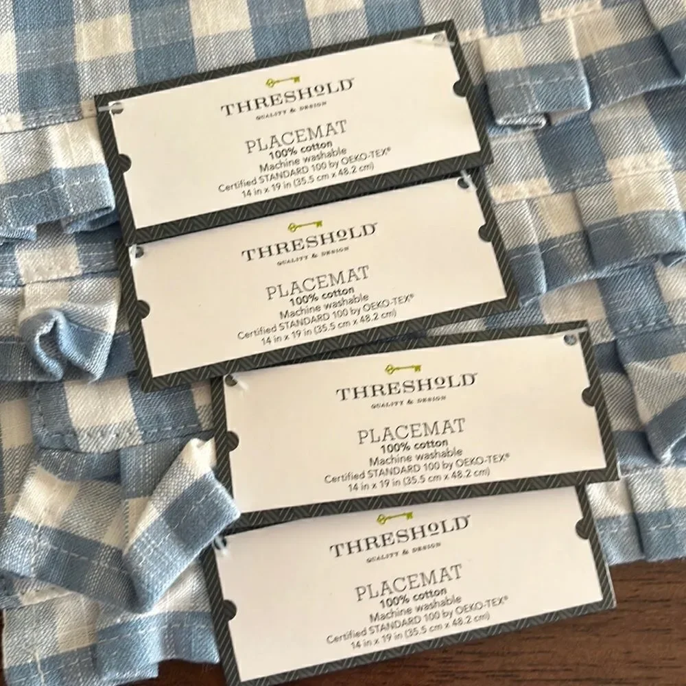 Set (4) Custom Easter 14” by 19” Cotton Easter Blue Gingham Placemats